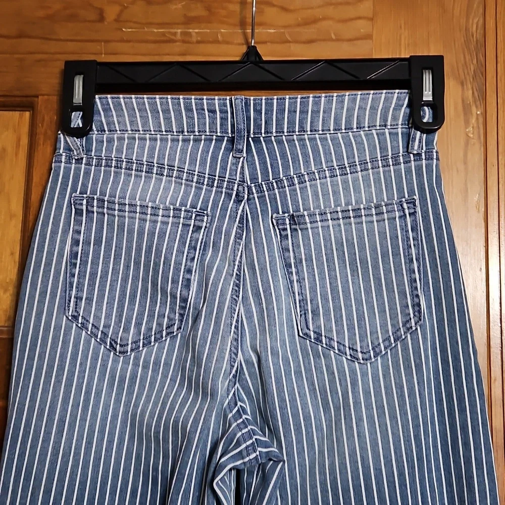 Aqua Striped Cuffed Dad Blue Striped High Waisted Denim Jeans - Picture 9 of 13